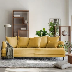 Canapé 5 places fixe droit en tissu cannes - jaune argan