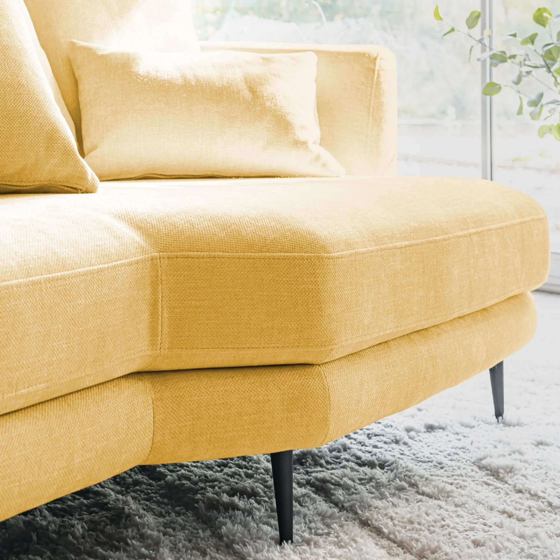 Canapé 5 places fixe droit en tissu cannes - jaune argan