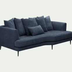 Canapé 5 places fixe droit en tissu cannes - bleu autan