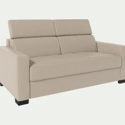 Canapé 2 places fixe en cuir avec accoudoirs 15cm - beige