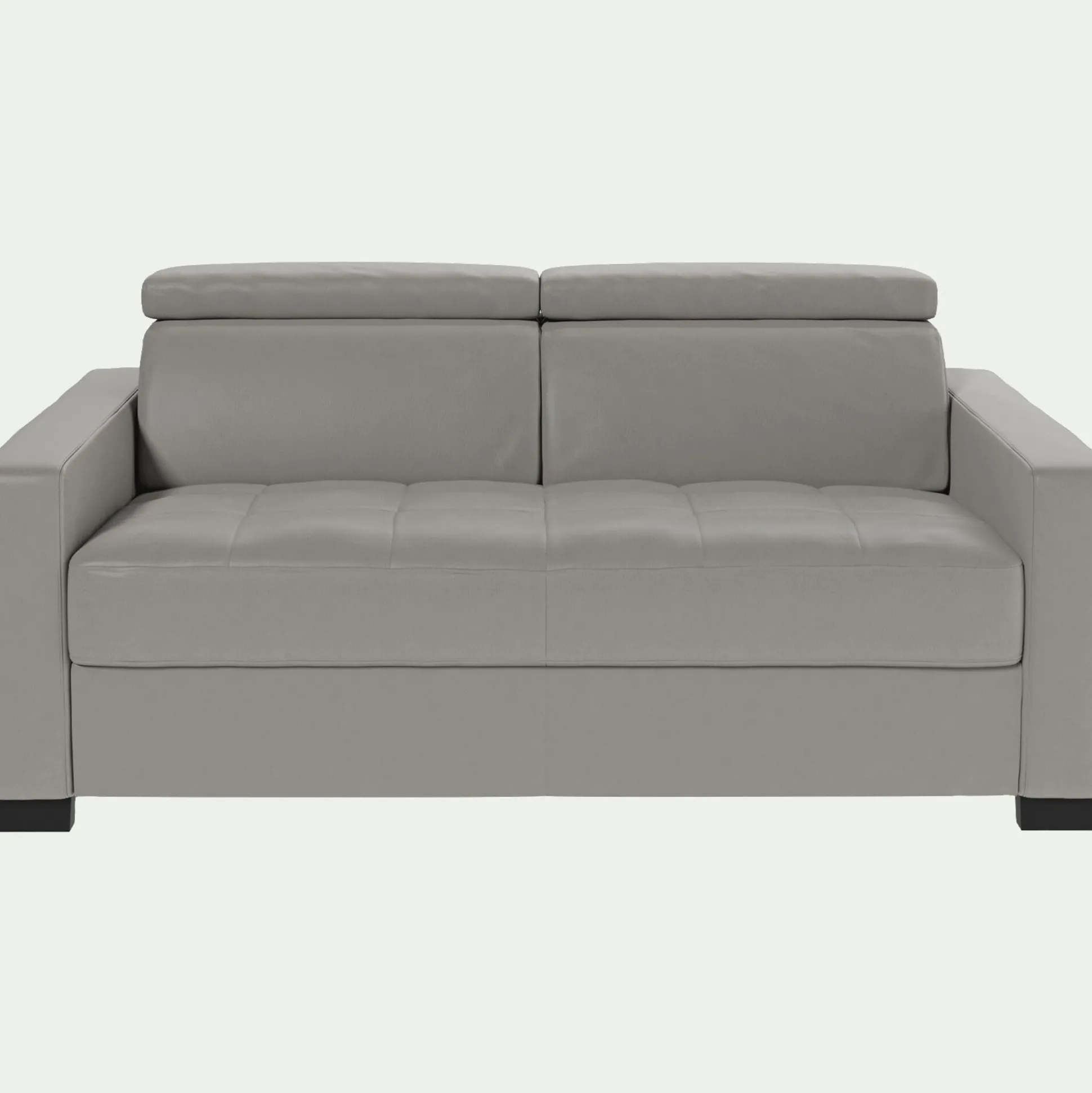 Canapé 2 places fixe en cuir avec accoudoir 15cm - gris borie