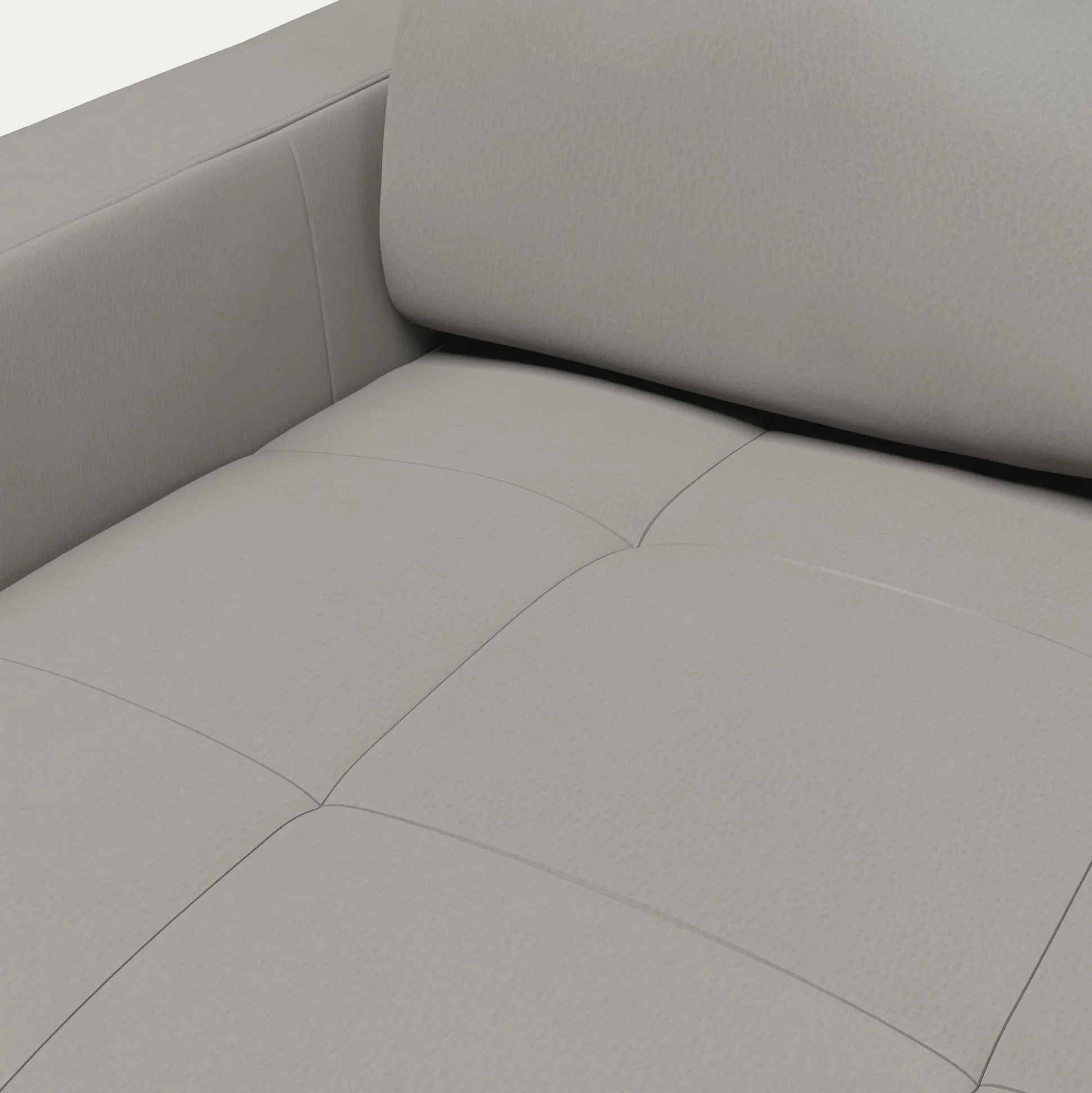 Canapé 2 places fixe en cuir avec accoudoir 15cm - gris borie