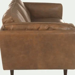 Canapé 3 places fixe en cuir de vachette - marron