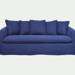 Canapé 3 places fixe en lin - bleu marine