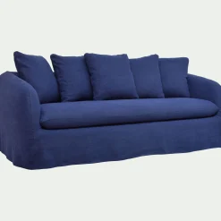 Canapé 3 places fixe en lin - bleu marine