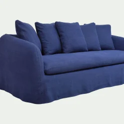 Canapé 3 places fixe en lin - bleu marine