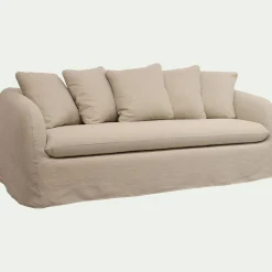 Canapé 3 places fixe en lin - beige alpilles