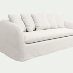 Canapé 3 places fixe en lin - blanc