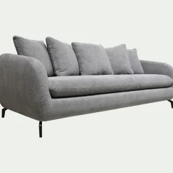 Canapé 4 places fixe en tissu tramé - gris ardoise