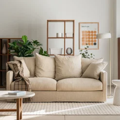 Canapé 3 places fixe en tissu - beige alpilles