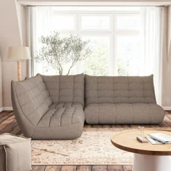 Canapé 3 places fixe en tissu bouclette - gris clair