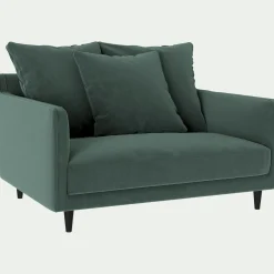 Canapé 1,5 places fixe en tissu velvet - vert sauge