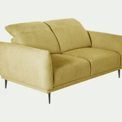 Canapé 2 places fixe en tissu memphis avec fonction avance-recul - jaune argan