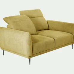 Canapé 2 places fixe en tissu memphis avec fonction avance-recul - jaune argan