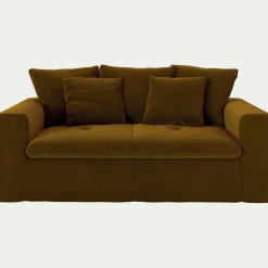 Canapé 2 places fixe en tissu velours - bronze