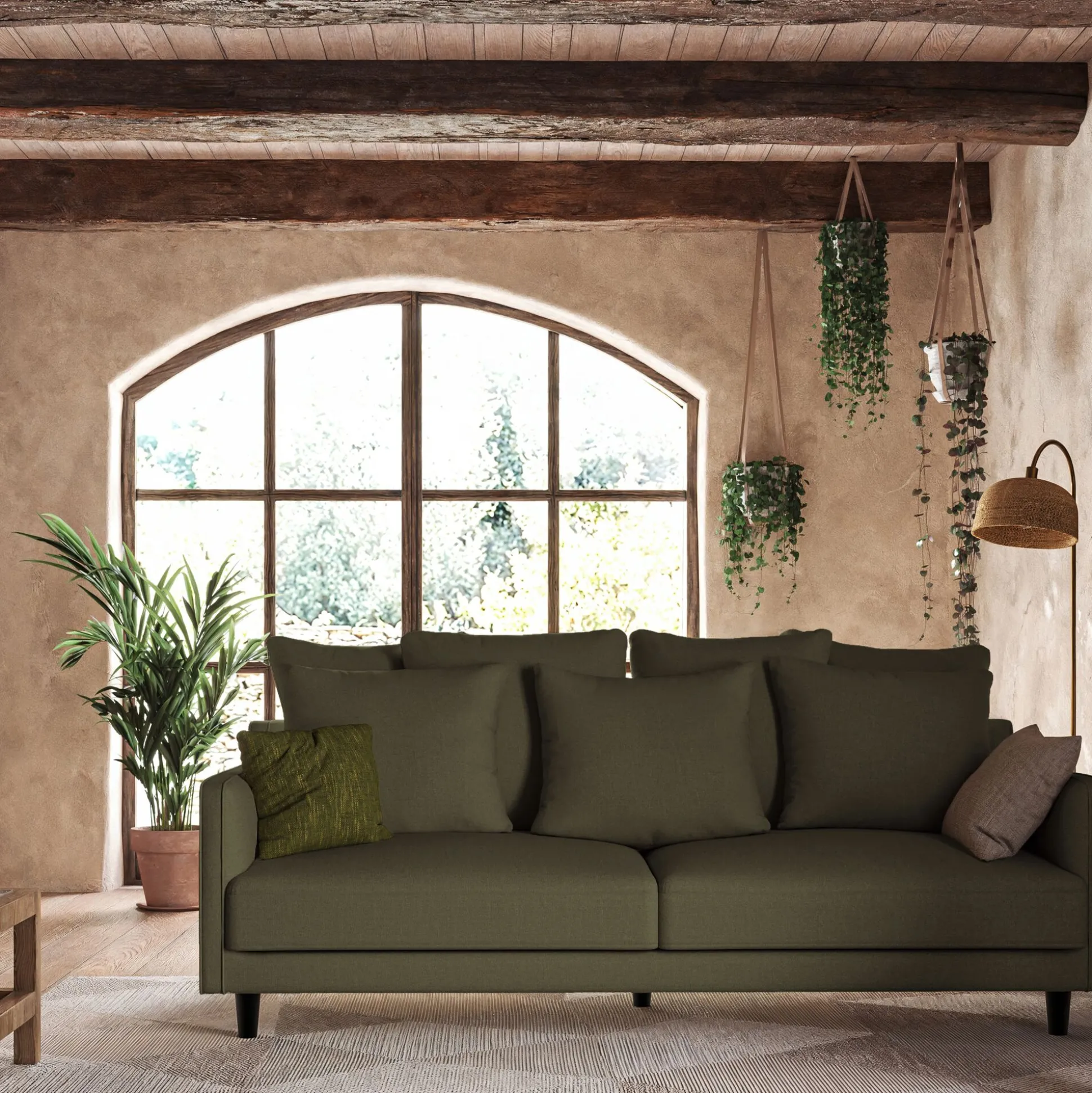 Canapé 4 places fixe en tissu joint - vert cèdre