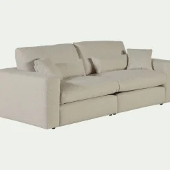 Canapé 5 places fixe en tissu bouclette - blanc écru