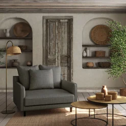 Canapé 1,5 places fixe en tissu - gris restanque