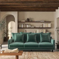 Canapé 5 places fixe en tissu velvet - vert sauge