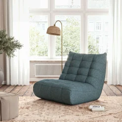 Canapé 2 places fixe en tissu bouclette - bleu