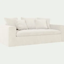 Canapé 3 places fixe en tissu doux tramé - blanc ventoux