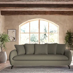 Canapé 4 places fixe en tissu doux - vert garrigue