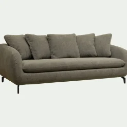 Canapé 4 places fixe en tissu doux - vert garrigue