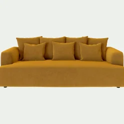 Canapé 4 places fixe en tissu velours - jaune argan