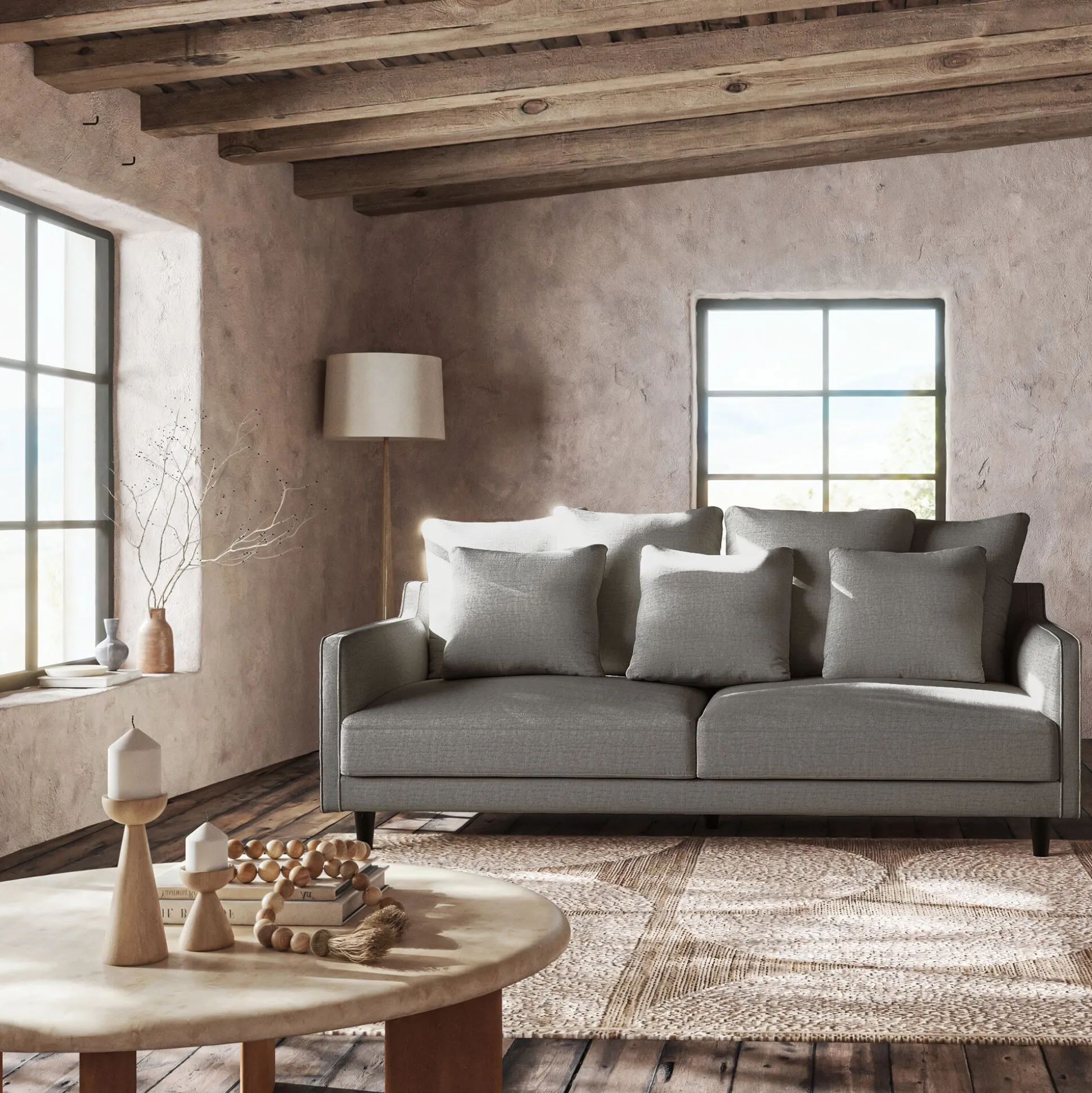 Canapé 4 places fixe en tissu monclar - taupe