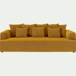 Canapé 5 places fixe en tissu velours - jaune argan