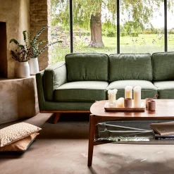 Canapé 3 places fixe en tissu - vert kaki