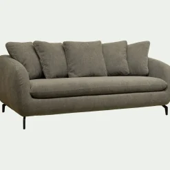 Canapé 3 places fixe en tissu doux - vert garrigue