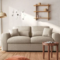 Canapé 3 places fixe en tissu chenille Benjo - beige roucas