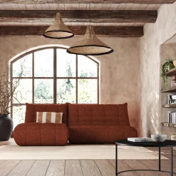 Canapé 2 places fixe en tissu chenille - brun rustrel