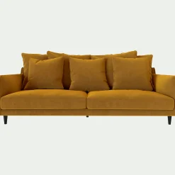 Canapé 4 places fixe en tissu velvet - jaune argan