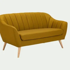 Canapé 2 places fixe en tissu - jaune argan
