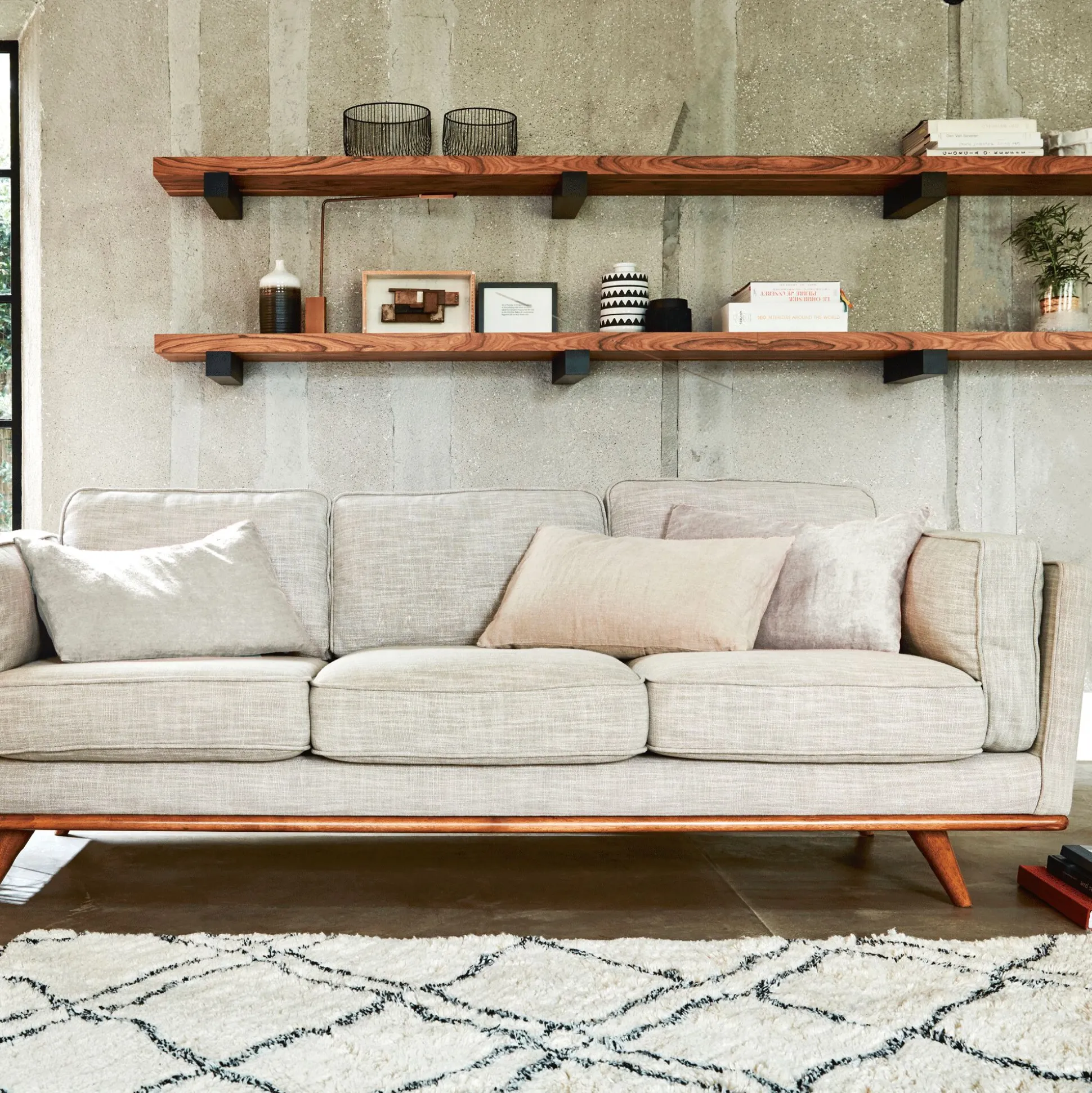 Canapé 3 places fixe en tissu - beige