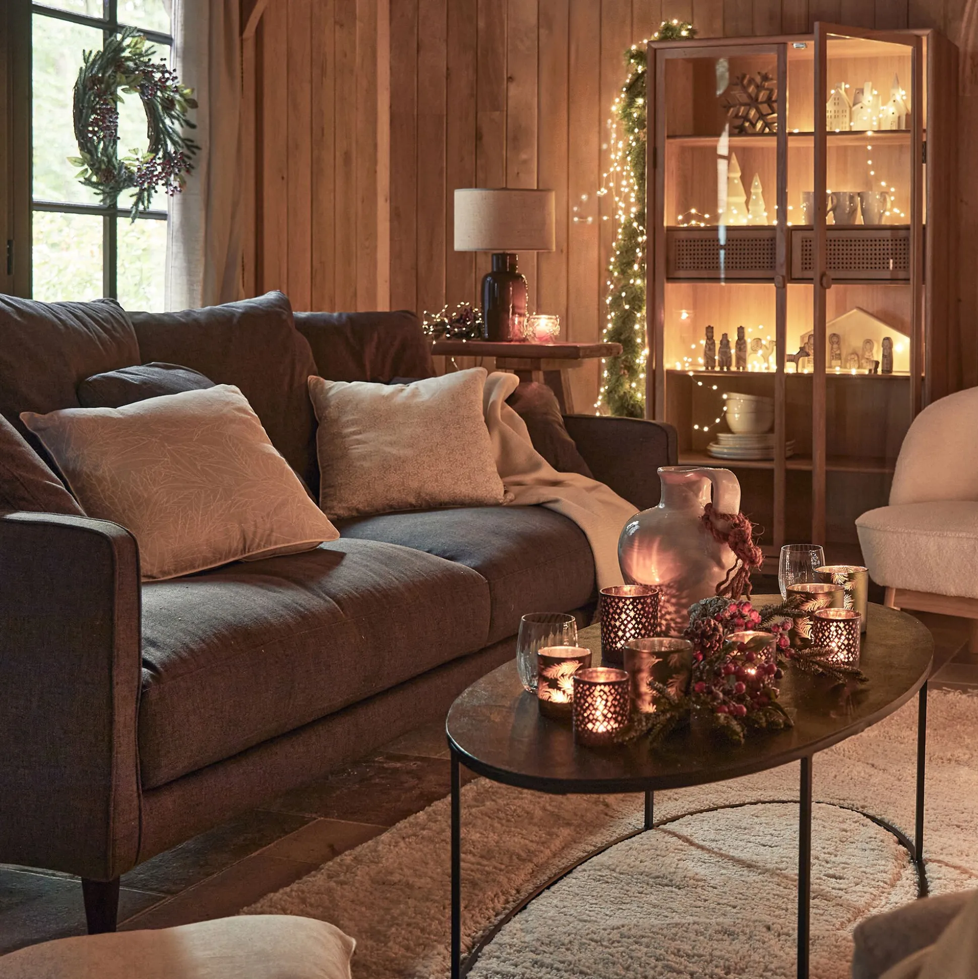 Canapé 4 places fixe en tissu joint - gris restanque