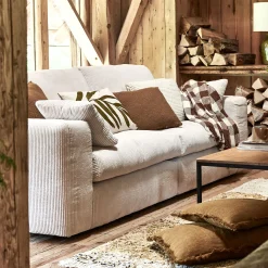 Canapé 3 places fixe en velours côtelé - beige roucas