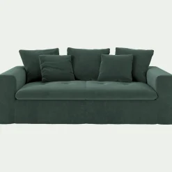 Canapé 3 places fixe en velours - vert sauge