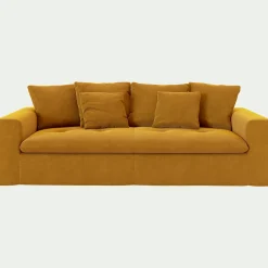 Canapé 4 places fixe en velours - jaune argan