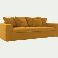 Canapé 4 places fixe en velours - jaune argan