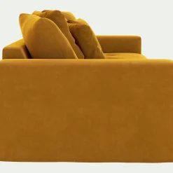 Canapé 4 places fixe en velours - jaune argan