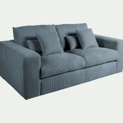 Canapé 3 places fixe en velours côtelé - bleu