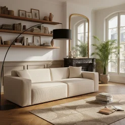 Canapé 4 places fixe en velours côtelé azores - beige