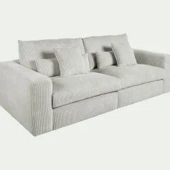 Canapé 5 places fixe en velours côtelé - gris borie