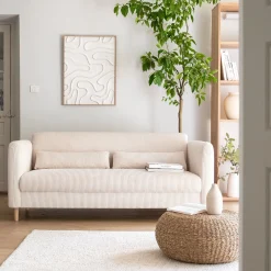 Canapé 3 places fixe en velours côtelé pearl - beige roucas