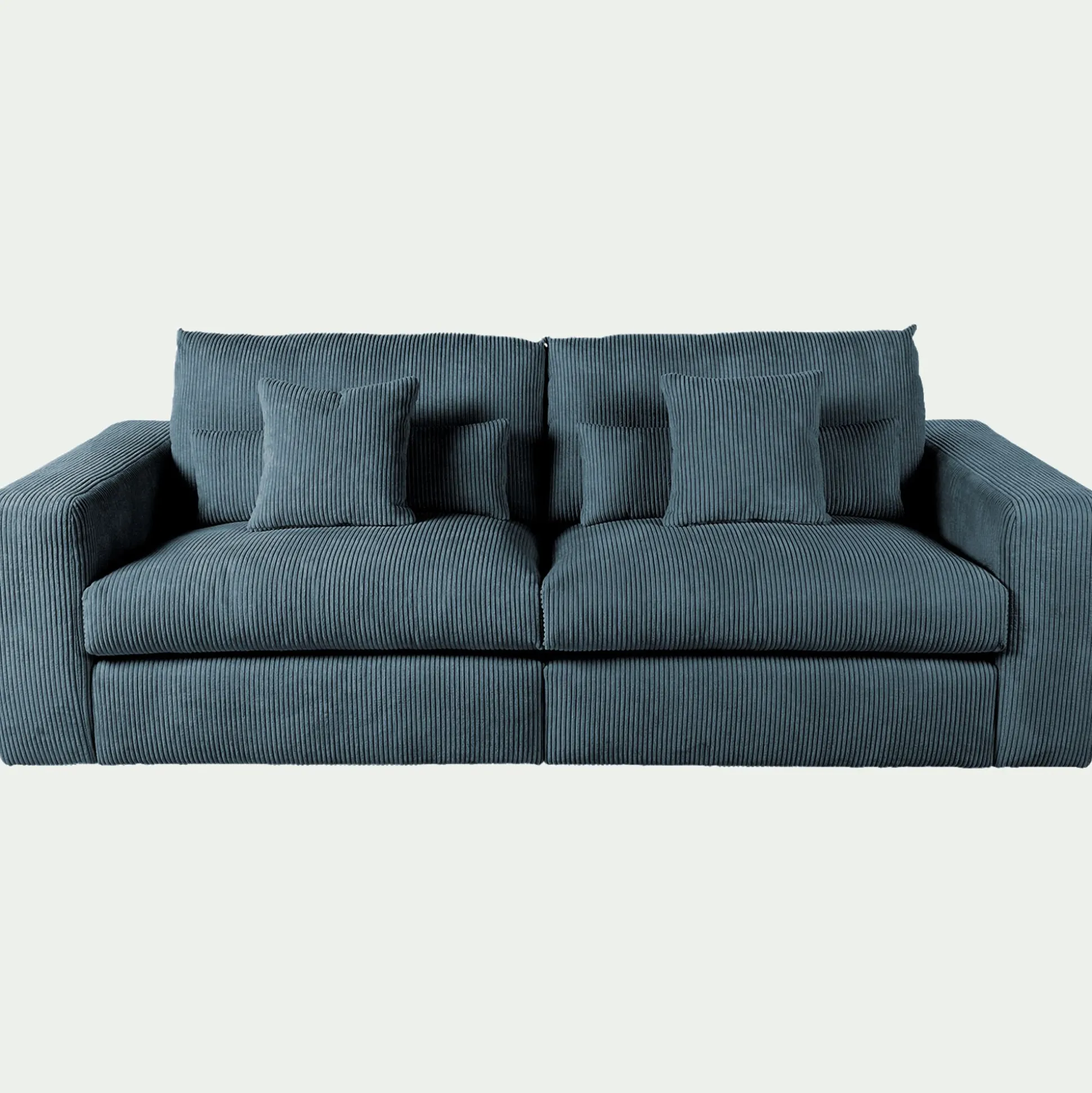Canapé 5 places fixe en velours côtelé - bleu