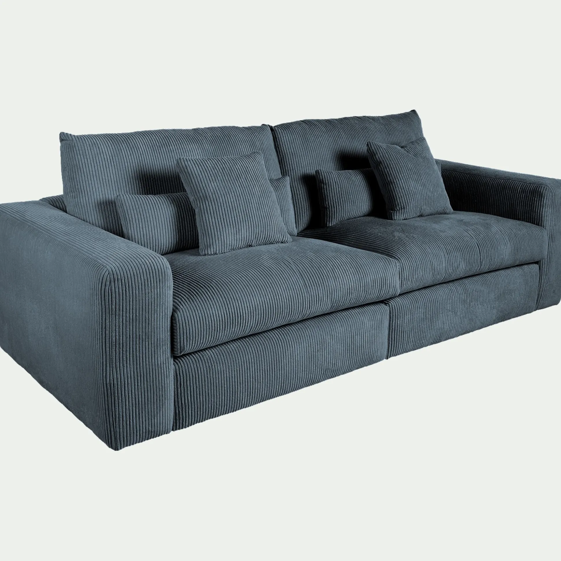 Canapé 5 places fixe en velours côtelé - bleu