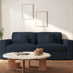 Canapé 5 places fixe en velours côtelé Bita - bleu calabrun
